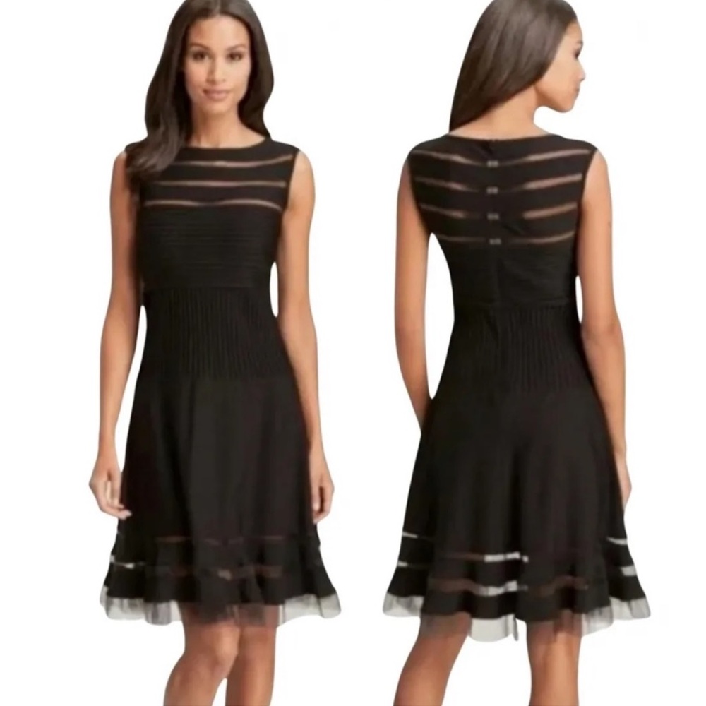 Tadashi Shoji Black Sheer-Striped Backless Dress